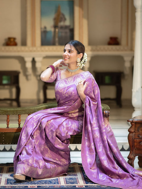 VastraLakshmi Propinquity Lavender Soft Silk Saree With Felicitous Blouse Piece