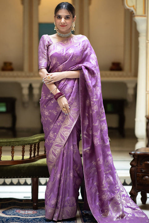 VastraLakshmi Propinquity Lavender Soft Silk Saree With Felicitous Blouse Piece