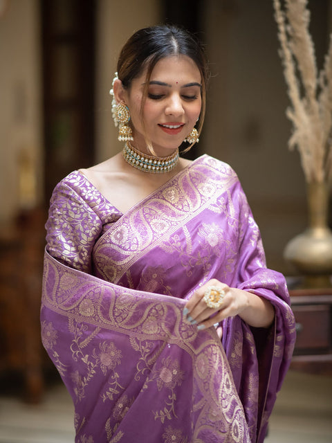 VastraLakshmi Propinquity Lavender Soft Silk Saree With Felicitous Blouse Piece