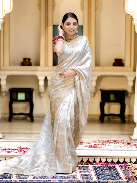 VastraLakshmi Snappy Off White Soft Silk Saree With Transcendent Blouse Piece