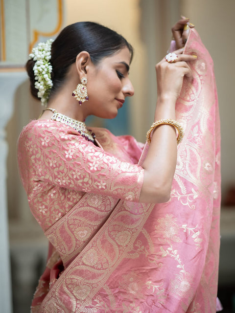 VastraLakshmi Redolent Peach Soft Silk Saree With Lagniappe Blouse Piece