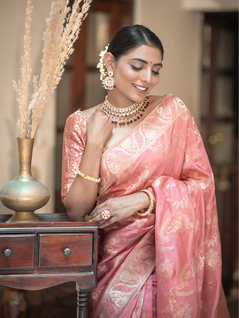 VastraLakshmi Redolent Peach Soft Silk Saree With Lagniappe Blouse Piece