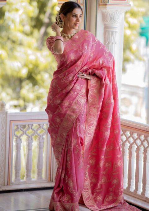 VastraLakshmi Effervescent Pink Soft Silk Saree With Assemblage Blouse Piece