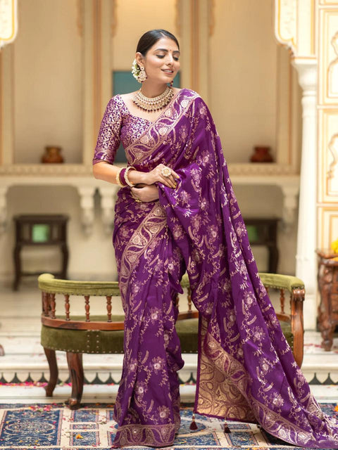 VastraLakshmi Splendiferous Purple Soft Silk Saree With Petrichor Blouse Piece