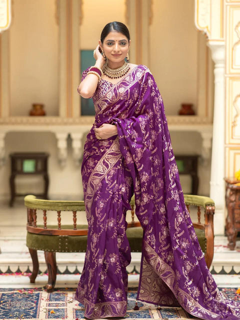 VastraLakshmi Splendiferous Purple Soft Silk Saree With Petrichor Blouse Piece