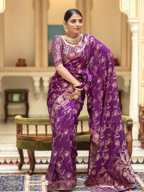 VastraLakshmi Splendiferous Purple Soft Silk Saree With Petrichor Blouse Piece