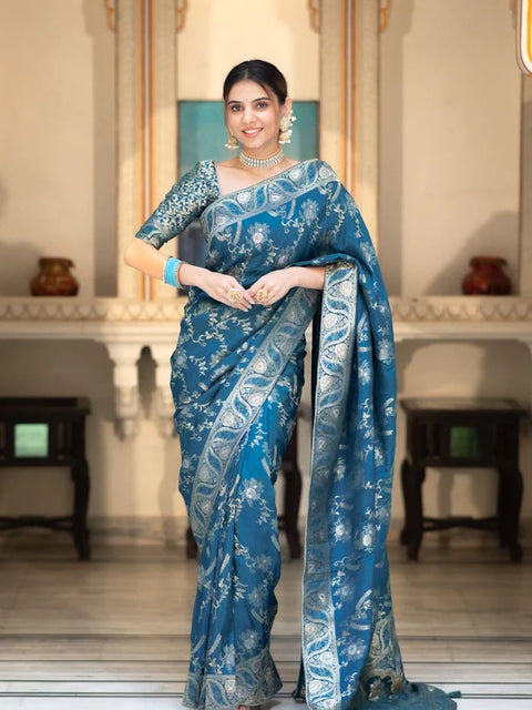 VastraLakshmi Epiphany Rama Soft Silk Saree With Embrocation Blouse Piece