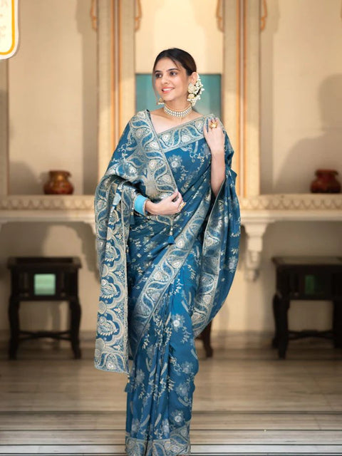 VastraLakshmi Epiphany Rama Soft Silk Saree With Embrocation Blouse Piece