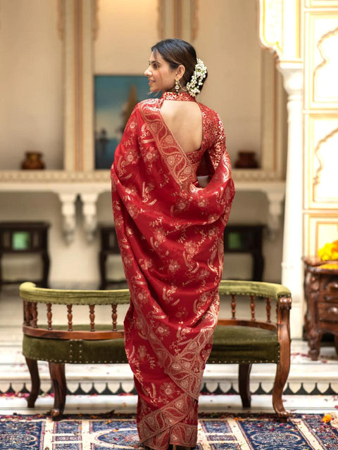 VastraLakshmi Bucolic Red Soft Silk Saree With Traditional Blouse Piece