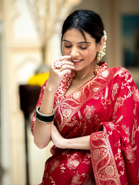 VastraLakshmi Bucolic Red Soft Silk Saree With Traditional Blouse Piece