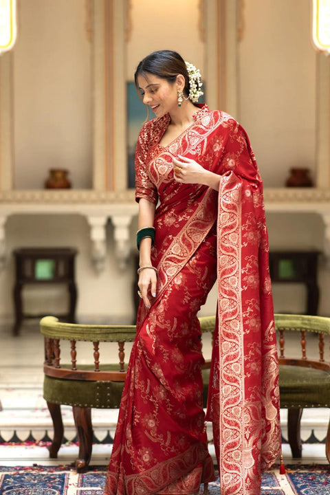 VastraLakshmi Bucolic Red Soft Silk Saree With Traditional Blouse Piece