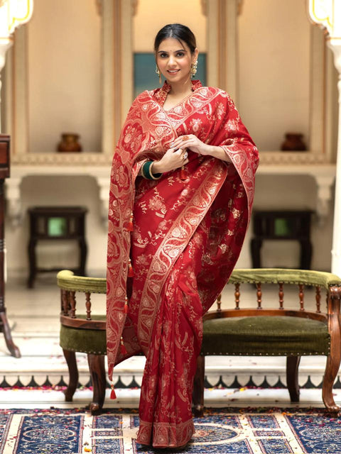 VastraLakshmi Bucolic Red Soft Silk Saree With Traditional Blouse Piece