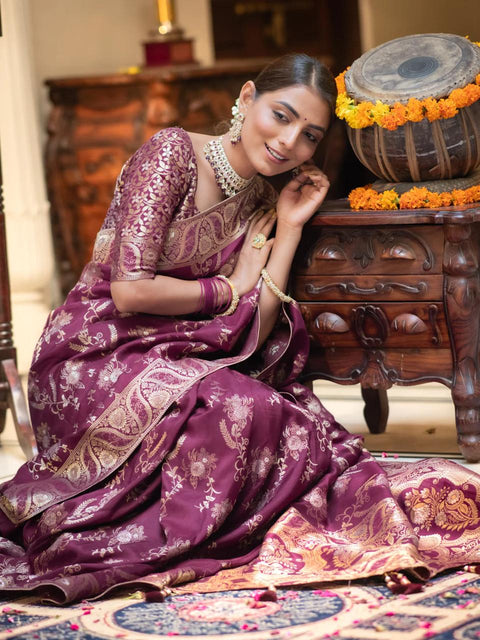 VastraLakshmi Preferable Wine Soft Silk Saree With Ethnic Blouse Piece