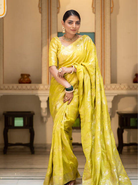 VastraLakshmi Traditional Yellow Soft Silk Saree With Twirling Blouse Piece