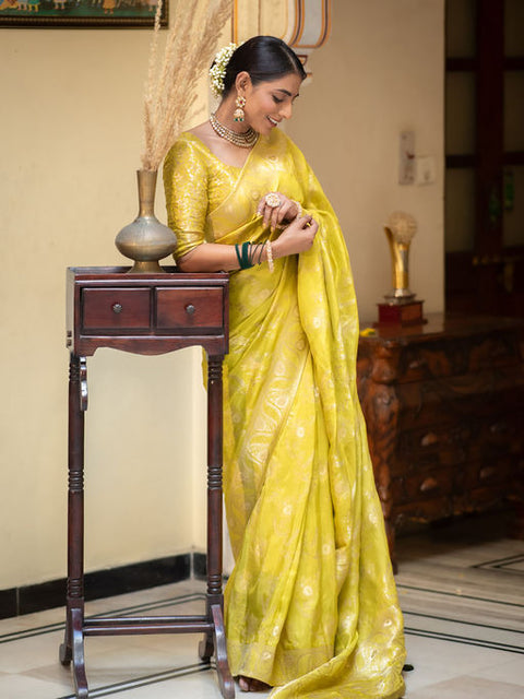 VastraLakshmi Traditional Yellow Soft Silk Saree With Twirling Blouse Piece