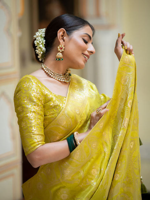 VastraLakshmi Traditional Yellow Soft Silk Saree With Twirling Blouse Piece