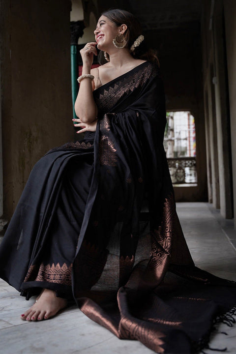 VastraLakshmi Entrancing Black Soft Silk Saree With Brood Blouse Piece