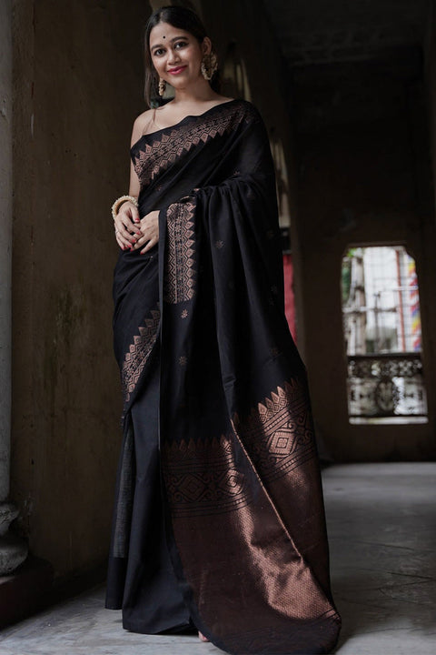 VastraLakshmi Entrancing Black Soft Silk Saree With Brood Blouse Piece