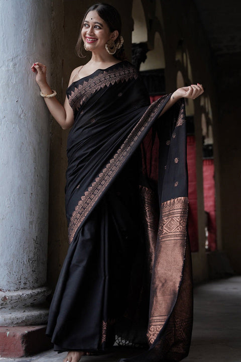 VastraLakshmi Entrancing Black Soft Silk Saree With Brood Blouse Piece