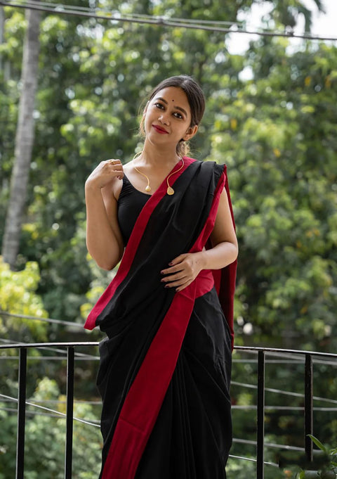 VastraLakshmi Beautiful Black Cotton Silk Saree With Designer Blouse Piece