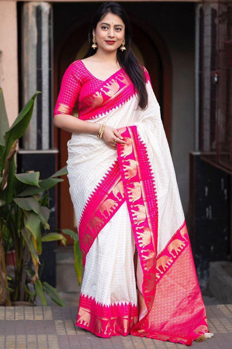 VastraLakshmi Designer Off White Soft Silk Saree With Prominent Blouse Piece