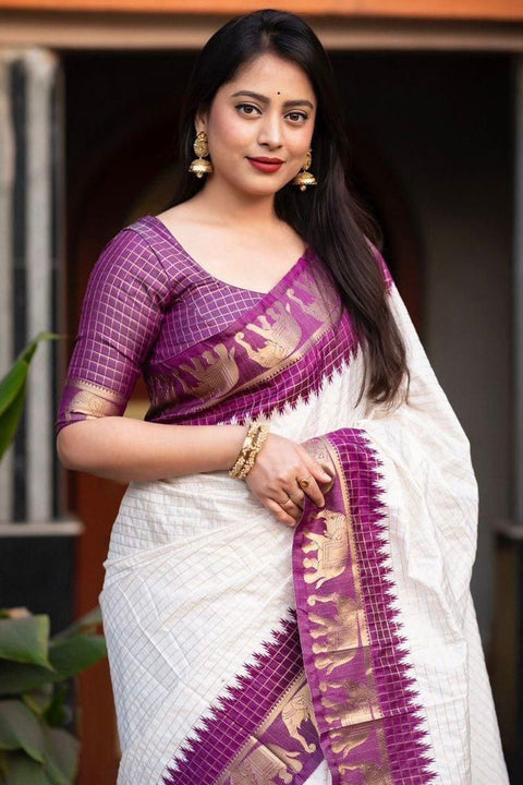 VastraLakshmi Fancifull Off White Soft Silk Saree With Ideal Blouse Piece