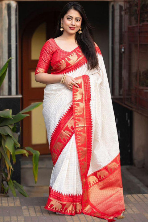 VastraLakshmi Mesmeric Off White Soft Silk Saree With Enticing Blouse Piece