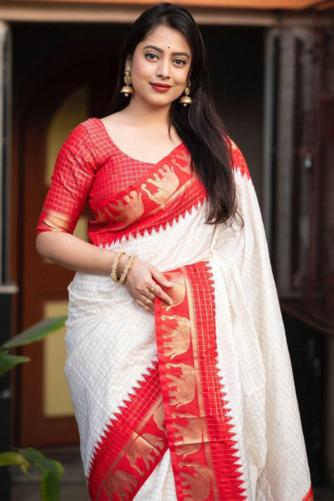 VastraLakshmi Mesmeric Off White Soft Silk Saree With Enticing Blouse Piece