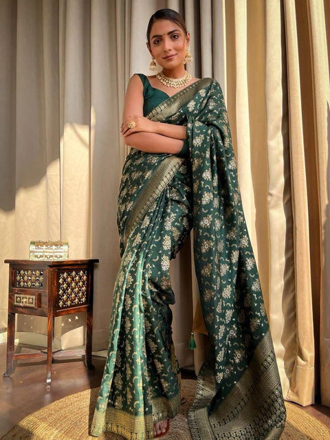 VastraLakshmi Adorning Dark Green Soft Silk Saree With Energetic Blouse Piece