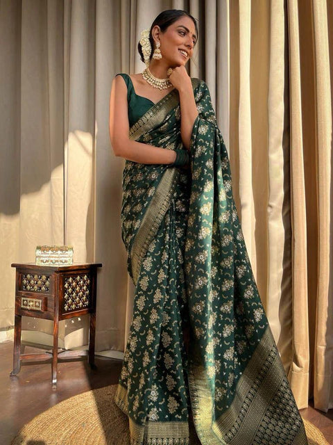 VastraLakshmi Adorning Dark Green Soft Silk Saree With Energetic Blouse Piece