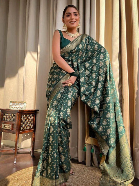 VastraLakshmi Adorning Dark Green Soft Silk Saree With Energetic Blouse Piece