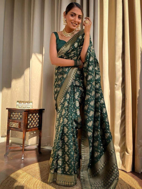 VastraLakshmi Adorning Dark Green Soft Silk Saree With Energetic Blouse Piece