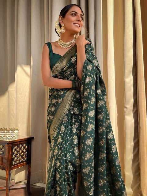 VastraLakshmi Adorning Dark Green Soft Silk Saree With Energetic Blouse Piece