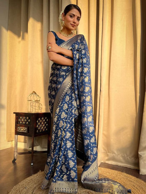 VastraLakshmi Amazing Navy Blue Soft Silk Saree With Hypnotic Blouse Piece