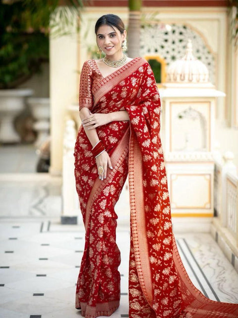 VastraLakshmi Demesne Red Soft Silk Saree With Nemesis Blouse Piece