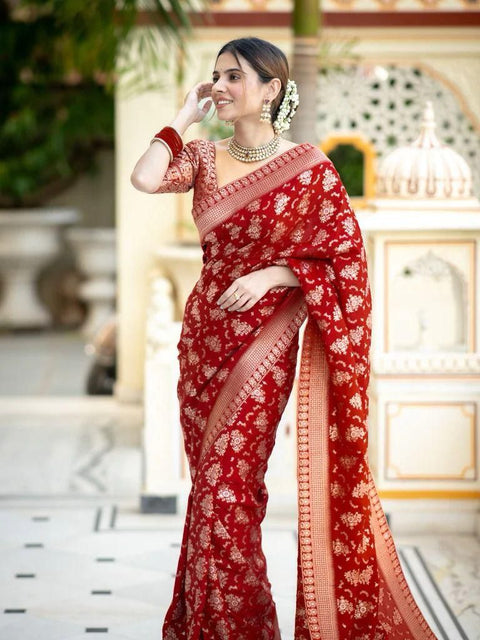 VastraLakshmi Demesne Red Soft Silk Saree With Nemesis Blouse Piece