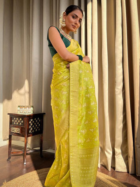 VastraLakshmi Enchanting Yellow Soft Silk Saree With Fantabulous Blouse Piece