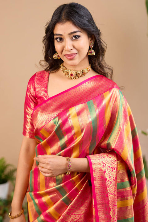 VastraLakshmi Luxuriant Multicolor Soft Banarasi Silk Saree With Supernal Blouse Piece