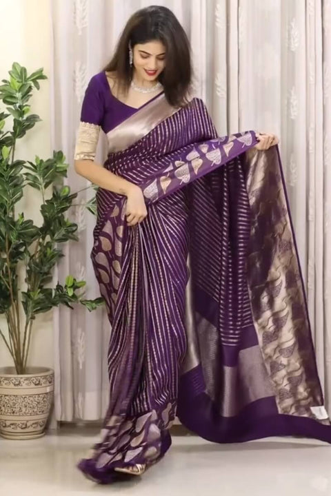 VastraLakshmi Sempiternal Purple Soft Silk Saree With Lassitude Blouse Piece