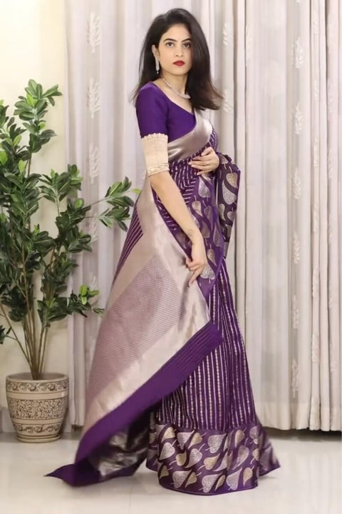 VastraLakshmi Sempiternal Purple Soft Silk Saree With Lassitude Blouse Piece