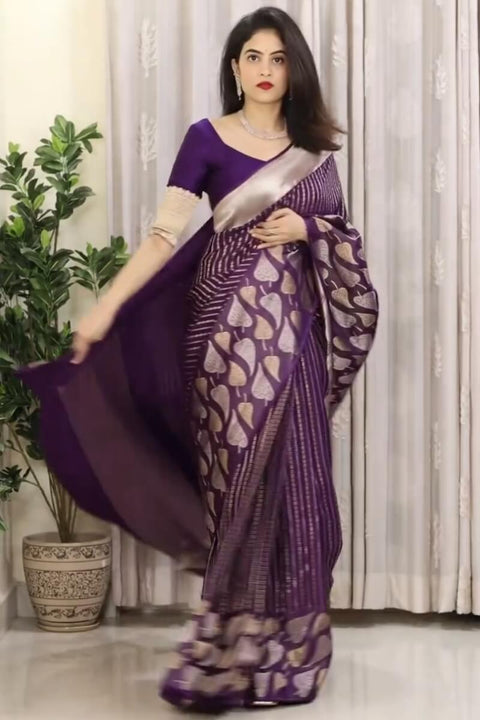 VastraLakshmi Sempiternal Purple Soft Silk Saree With Lassitude Blouse Piece