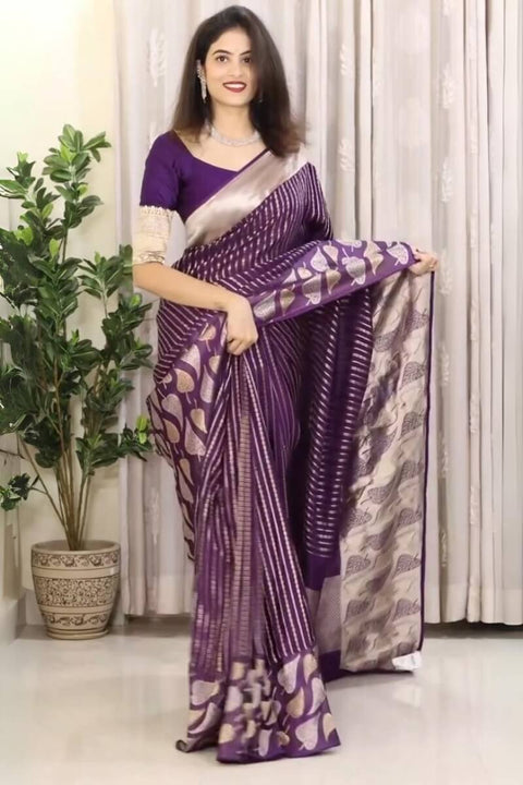 VastraLakshmi Sempiternal Purple Soft Silk Saree With Lassitude Blouse Piece