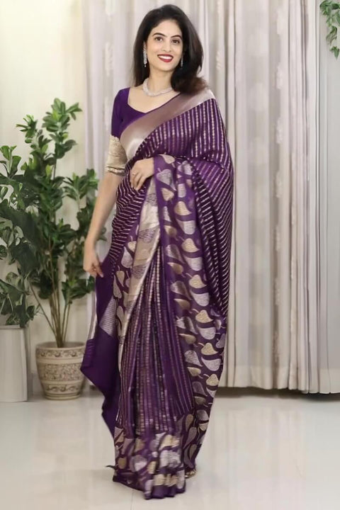 VastraLakshmi Sempiternal Purple Soft Silk Saree With Lassitude Blouse Piece