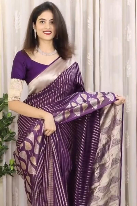 VastraLakshmi Sempiternal Purple Soft Silk Saree With Lassitude Blouse Piece