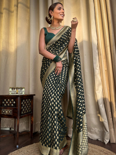 VastraLakshmi Amazing Dark Green Soft Banarasi Silk Saree With Flaunt Blouse