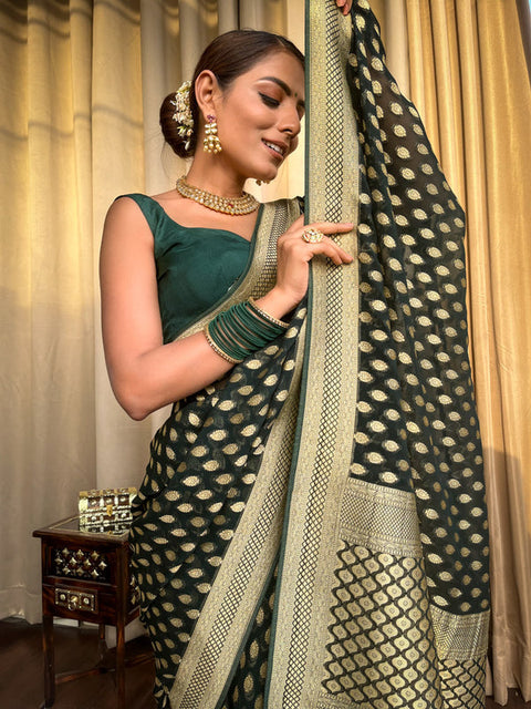 VastraLakshmi Amazing Dark Green Soft Banarasi Silk Saree With Flaunt Blouse