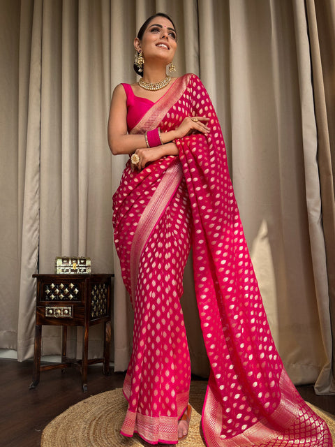 VastraLakshmi Outstanding Dark Pink Soft Banarasi Silk Saree With Desiring Blouse