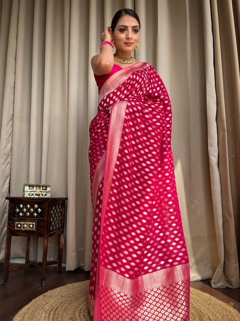 VastraLakshmi Outstanding Dark Pink Soft Banarasi Silk Saree With Desiring Blouse