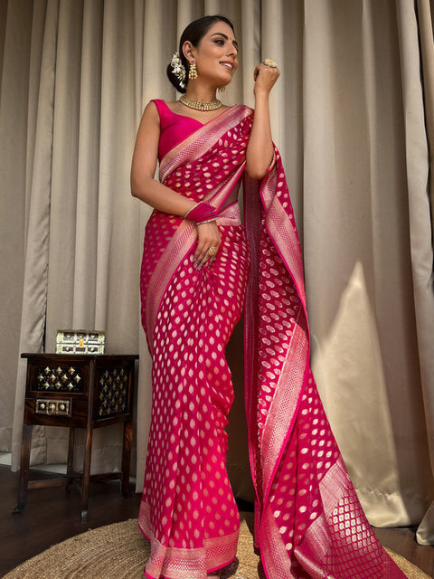 VastraLakshmi Outstanding Dark Pink Soft Banarasi Silk Saree With Desiring Blouse