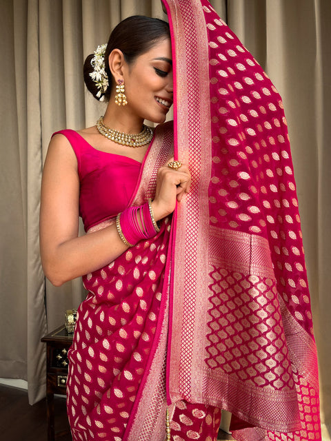 VastraLakshmi Outstanding Dark Pink Soft Banarasi Silk Saree With Desiring Blouse